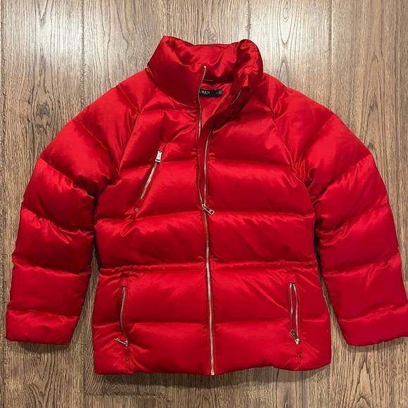 RALPH LAUREN Womens Satin Down Filled Coat RED Puffer Size Medium M NWOT - Picture 2 of 8